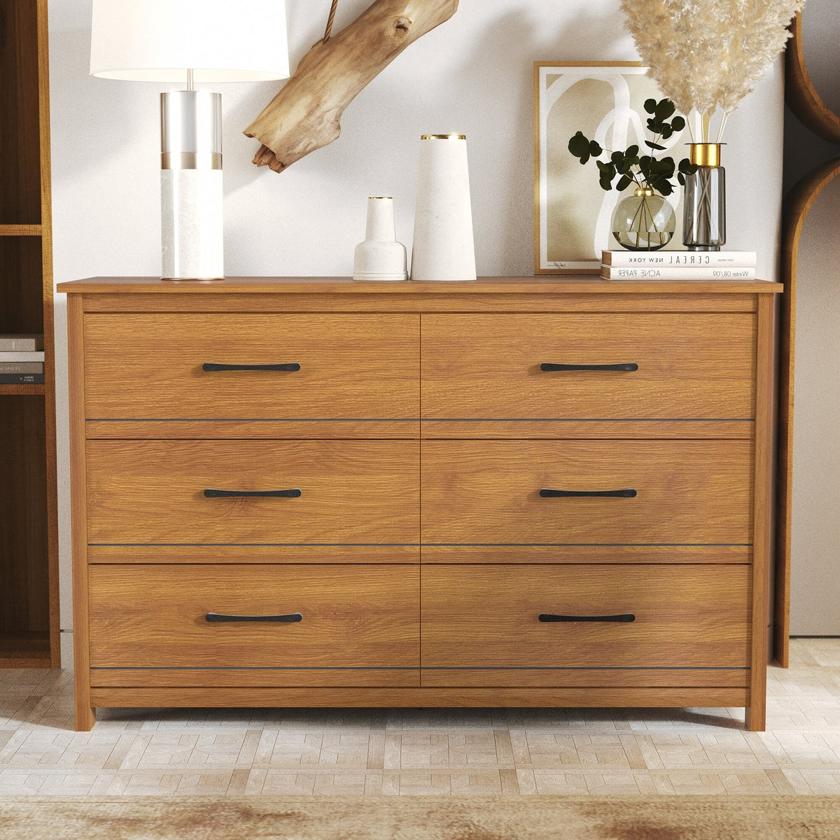 6 Drawer Amber Walnut Dresser L955023