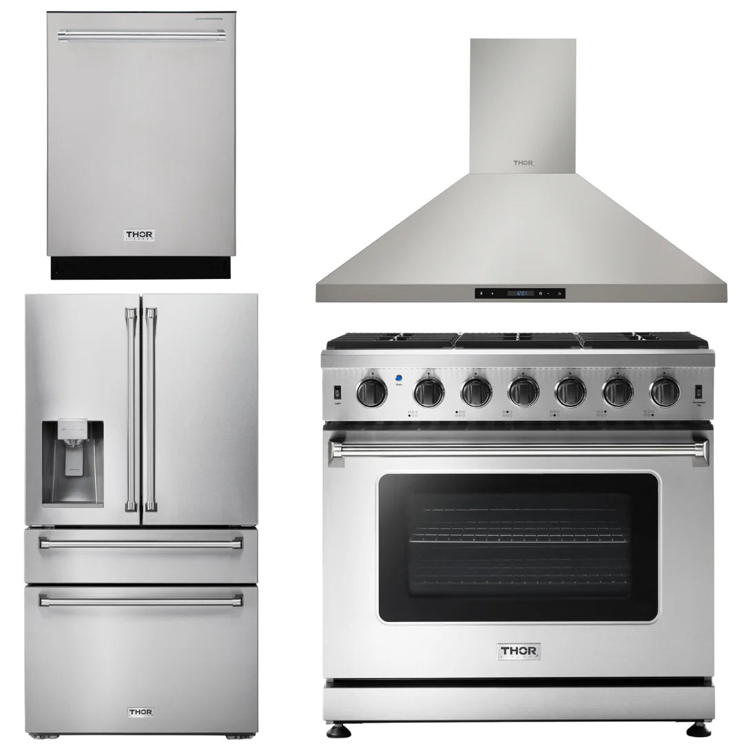 36 Propane Gas Range, Range Hood, Refrigerator, Dishwasher D7704