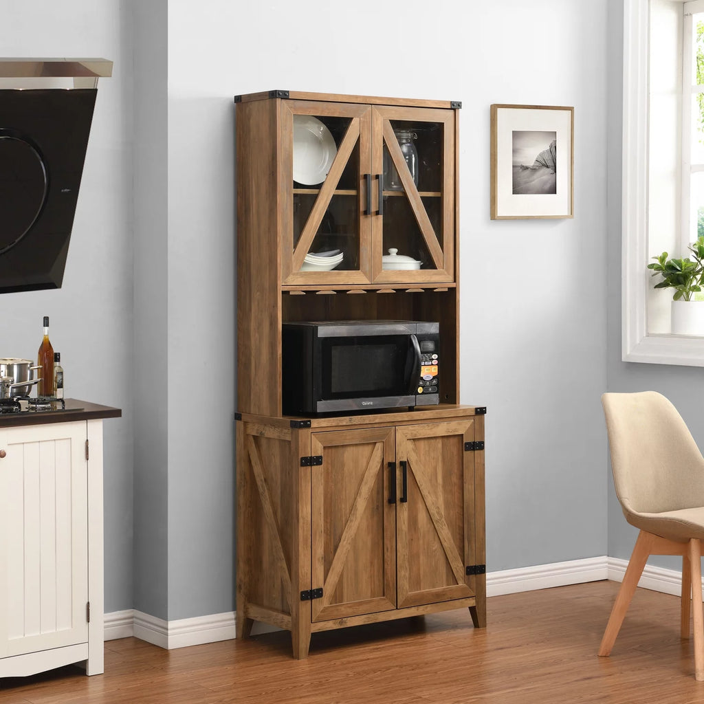 Bar Cabinet with Upper Glass Cabinet and Reclaimed Barn Wood Finish T3282