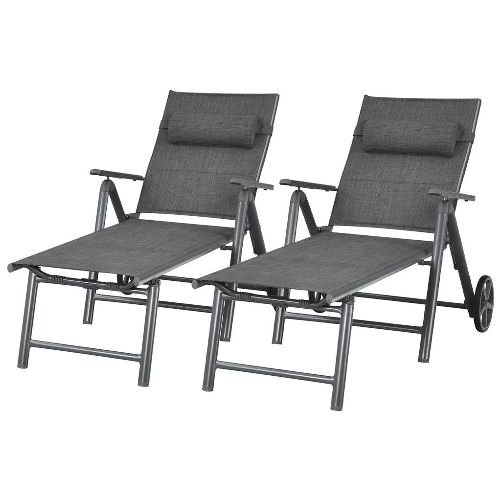 2PCS Aluminum Adjustable Pillow Padded Patio Chaise Lounge Z113