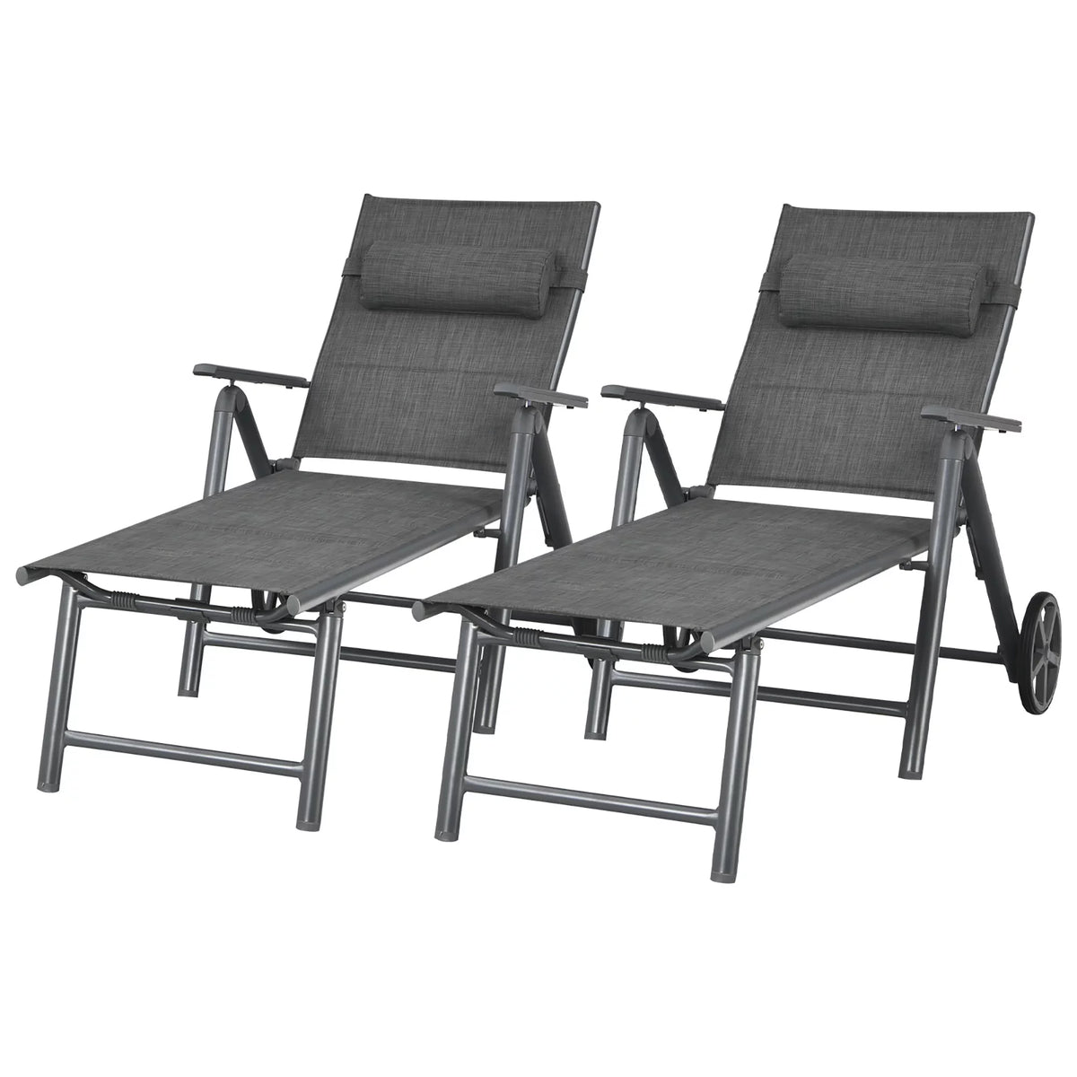 2PCS Aluminum Adjustable Pillow Padded Patio Chaise Lounge Z113