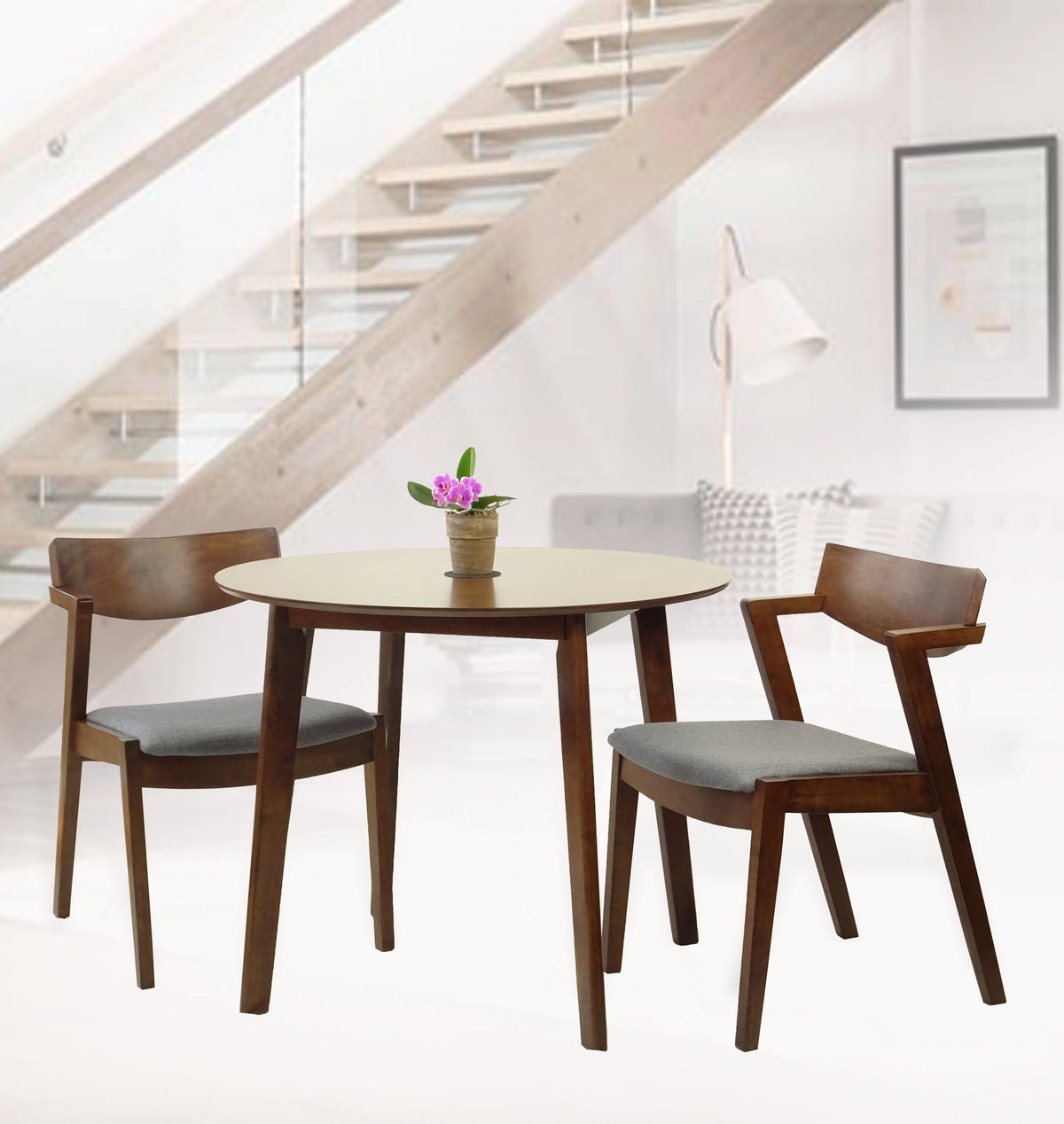 Round Wood Dining Table Medium Brown Finish M8902