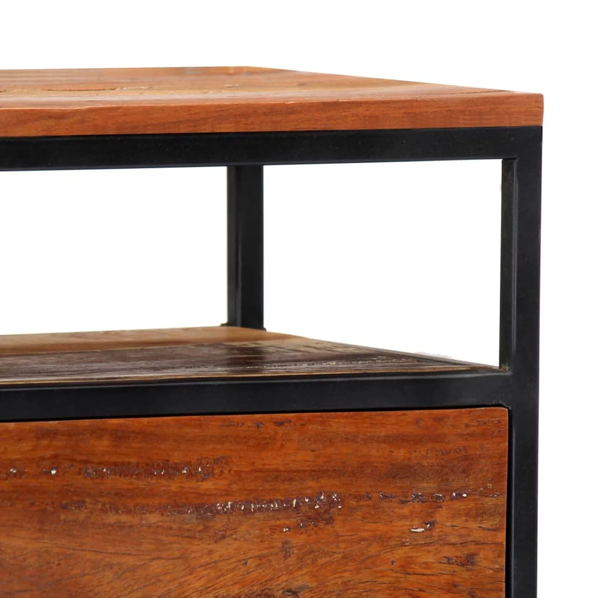 Bedside Cabinet Solid Reclaimed Wood and Steel J130