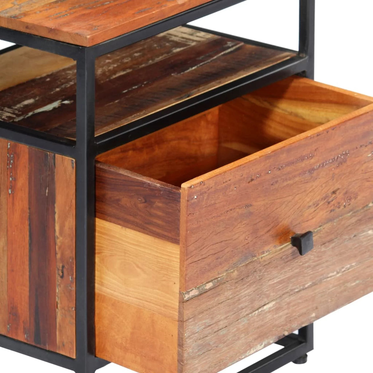 Bedside Cabinet Solid Reclaimed Wood and Steel J130