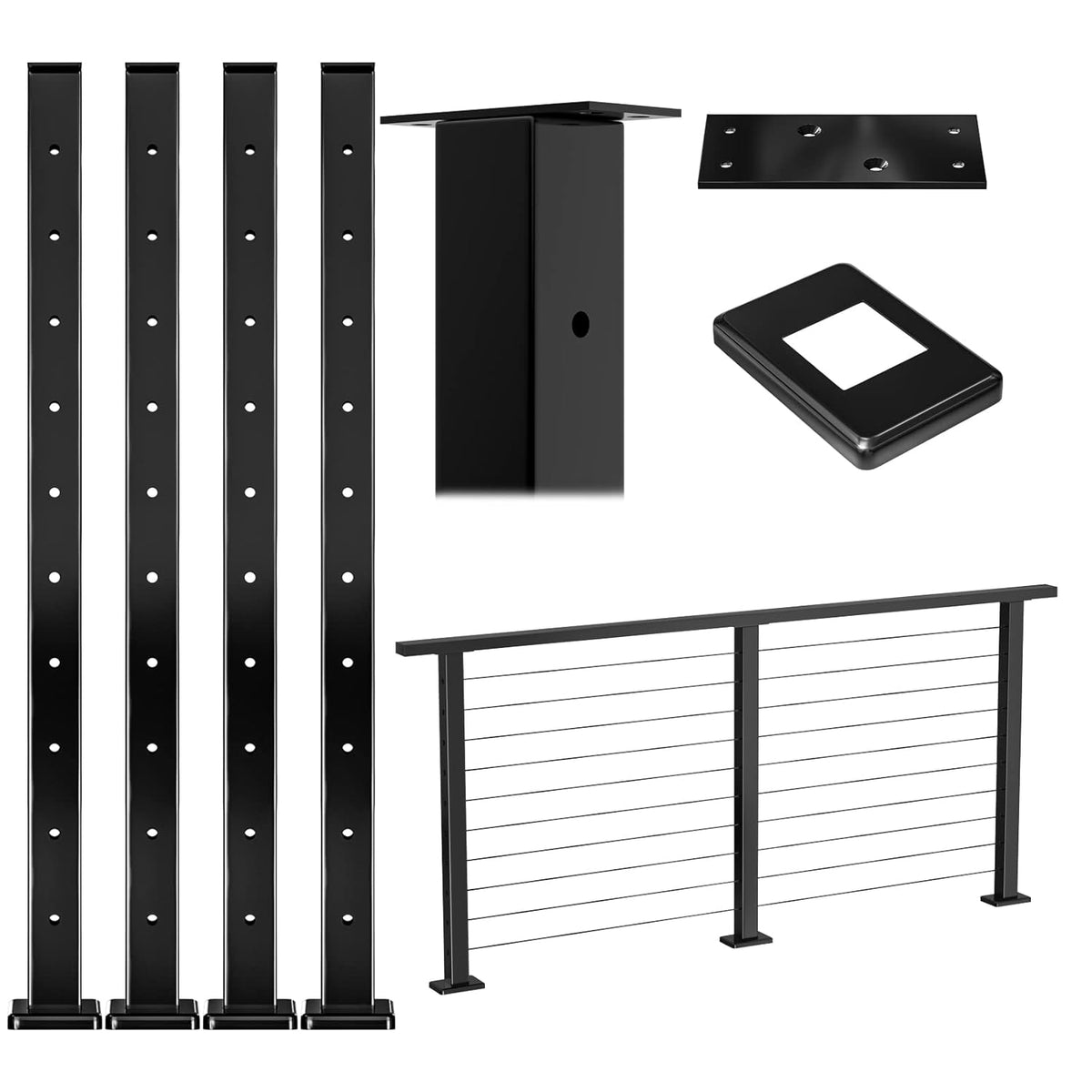 4 Pack Black Square Stainless Steel Cable Railing Post A5768