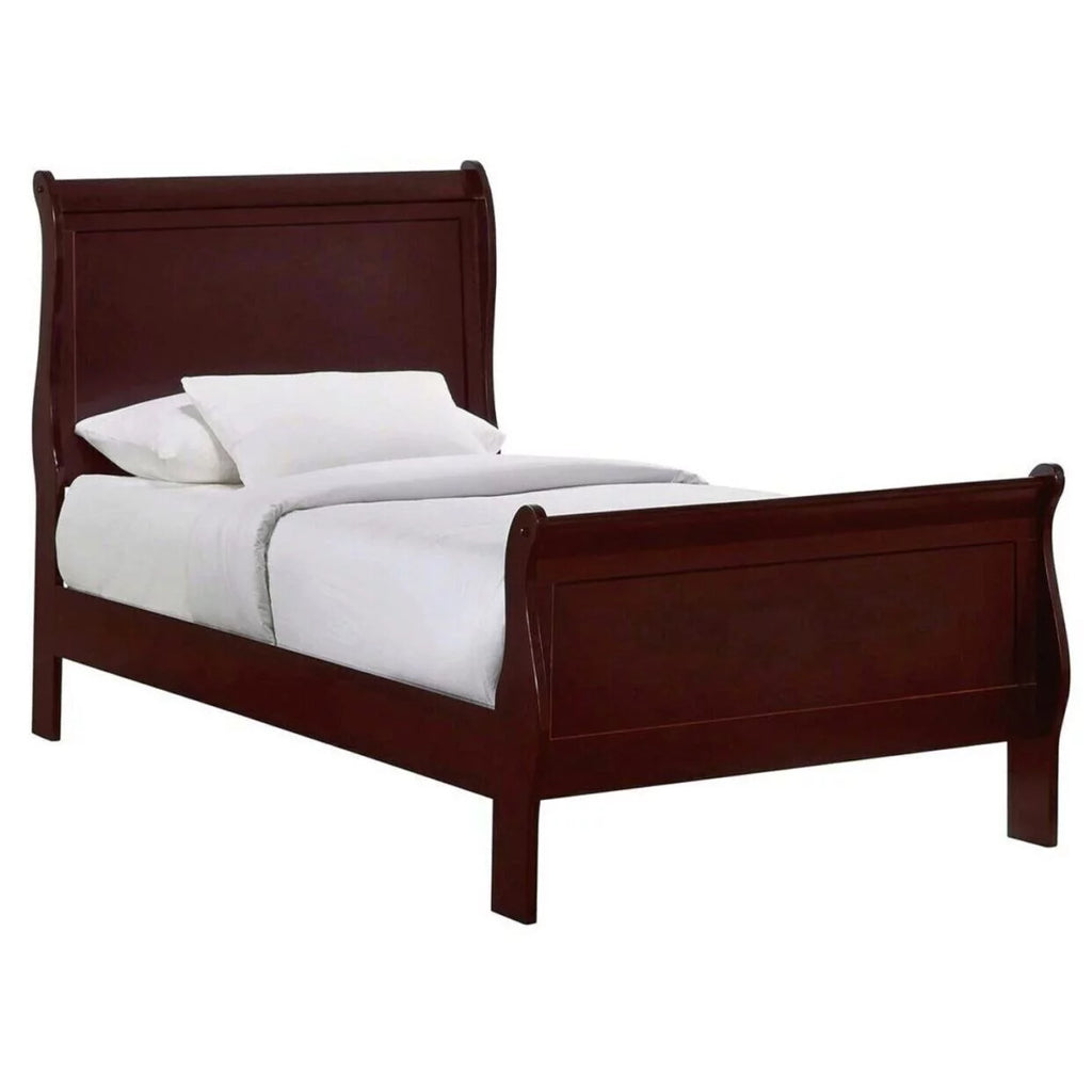 Twin Size Panel Bed and 2 Nightstands Cherry Brown Wooden Bedroom Set U265365