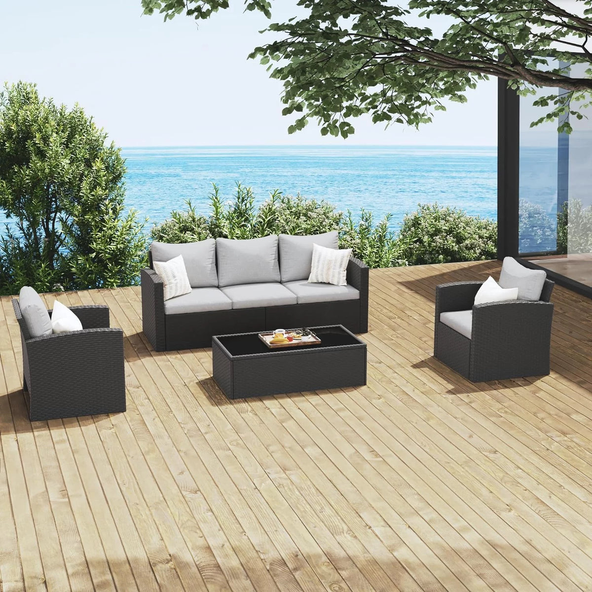 Wicker Rattan Patio Loveseat Sofa with Grey Cushions A881
