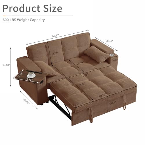 White Corduroy Sleeper Chair Bed with USB Port E473