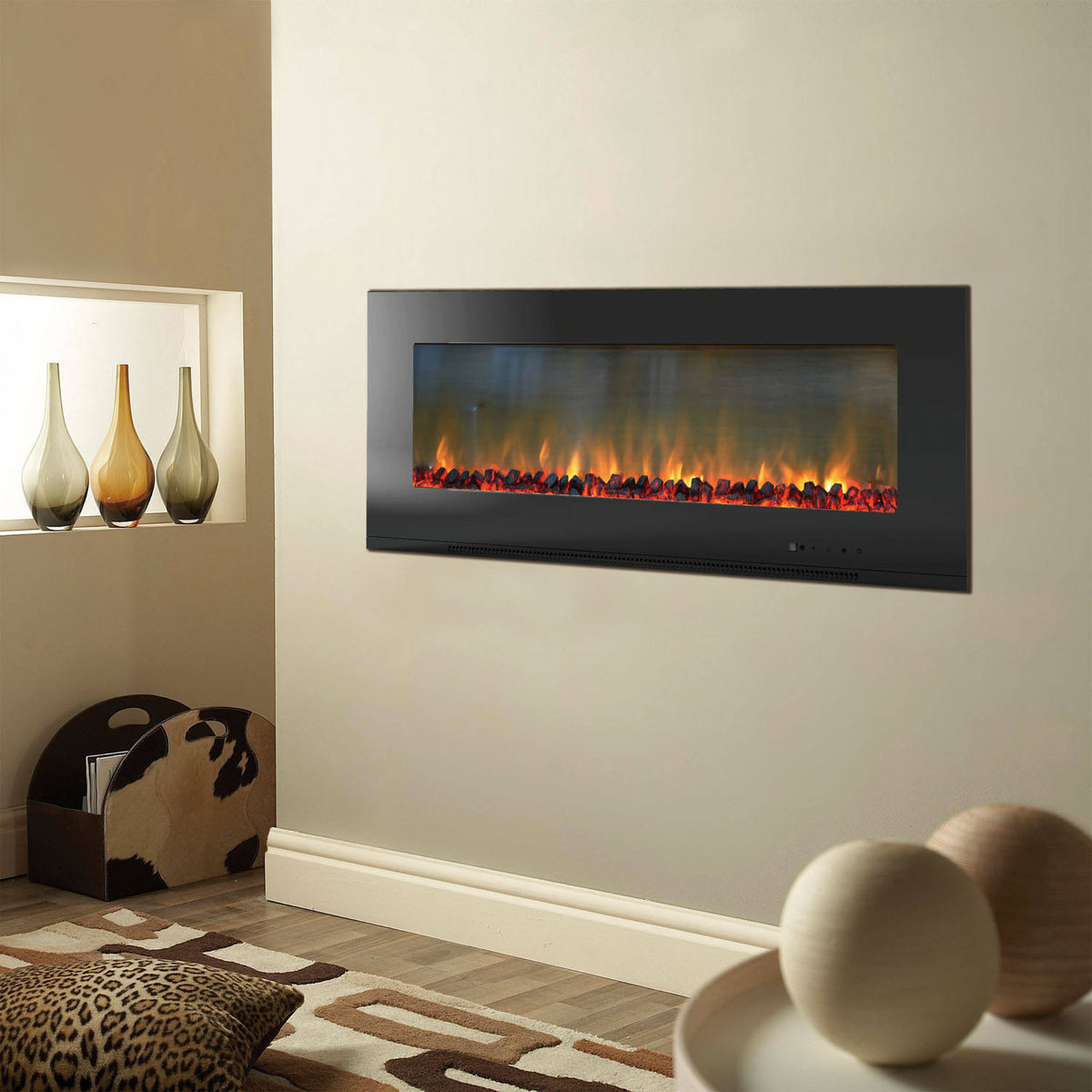 Black 56x22 Wall-Mount Electric Fireplace R6719