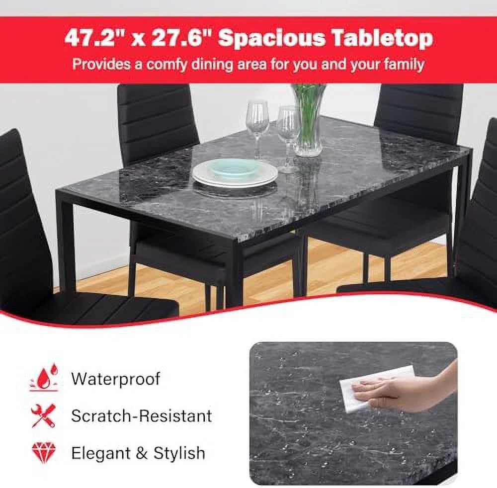 Dining Table and Chairs Set Marble Table top with 4 Chairs PU Leather T27668