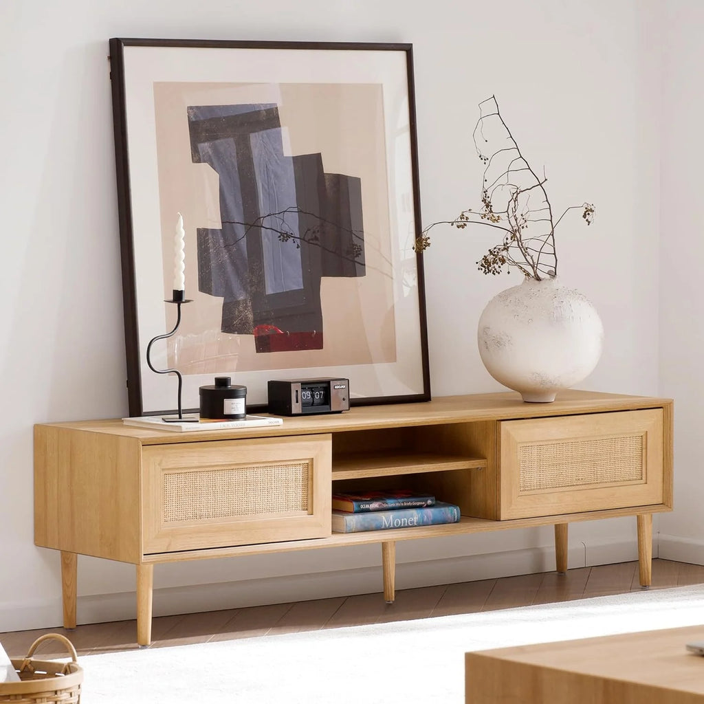 Rattan TV Stand for 55 Inch TV with 2 Cabinets F42281