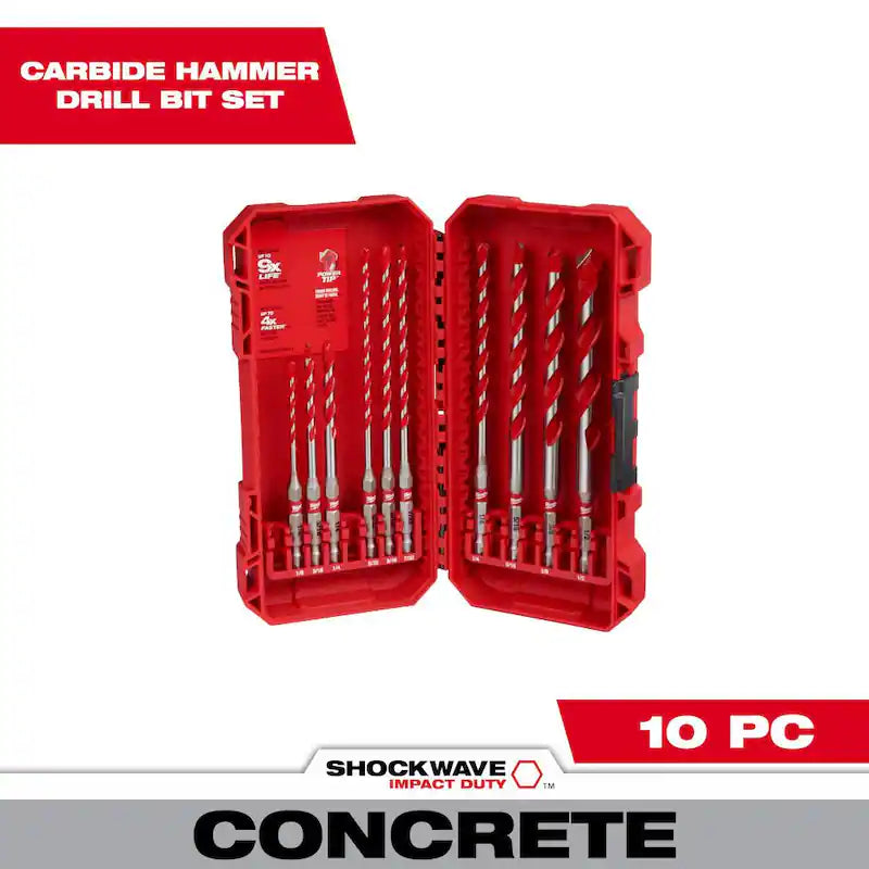10-Piece Carbide Hammer Drill Bit Set W6729