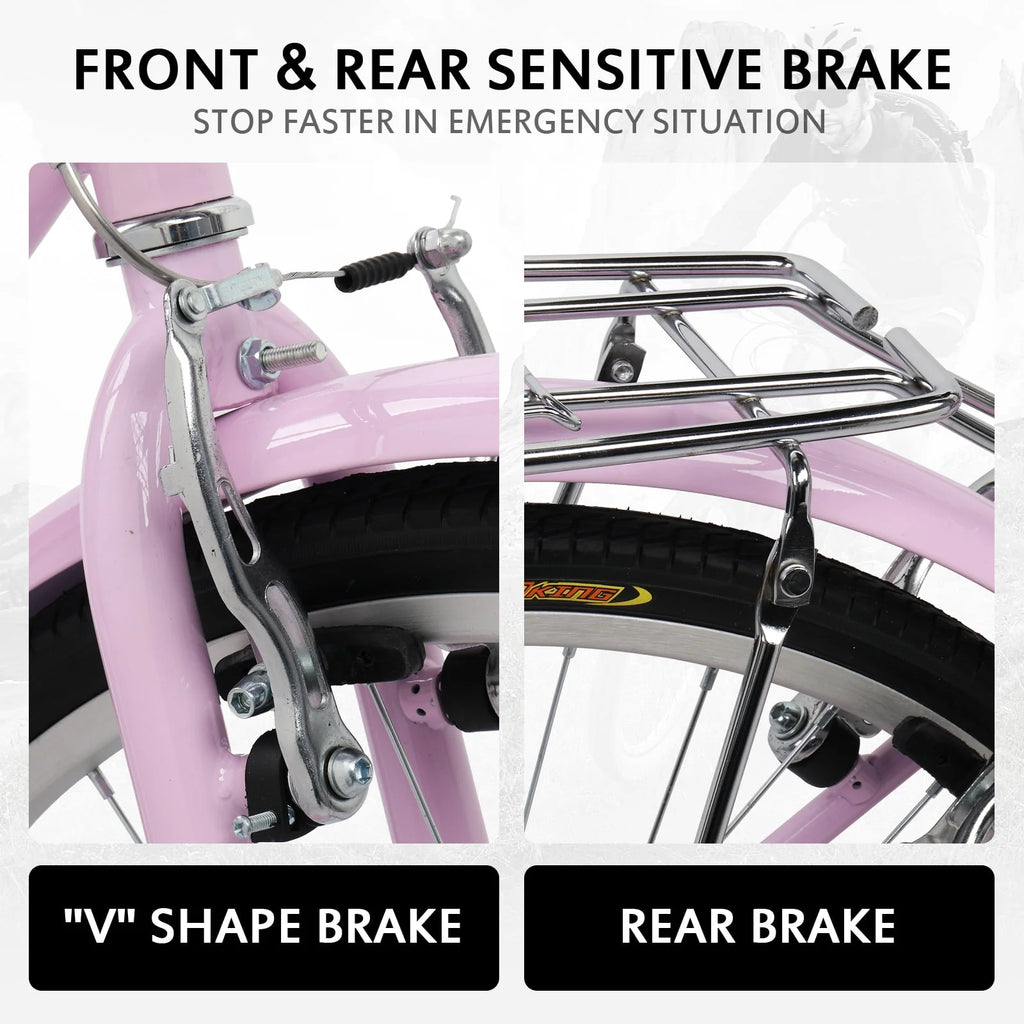 26 inch Commuter Bicycle with 7-speed, Baskets, Pink J14383