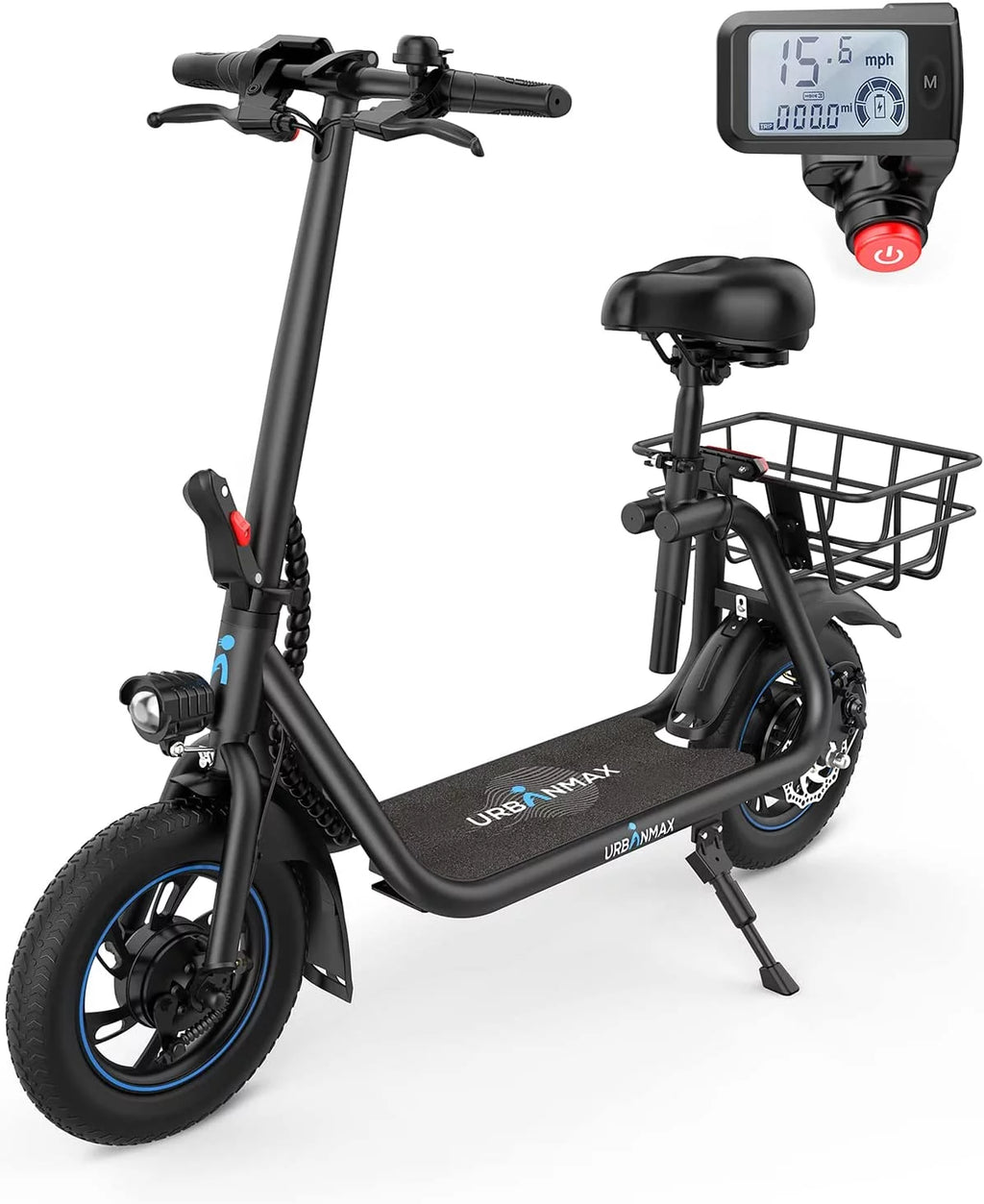 Electric Scooter with Seat, 450W Motor, 22 Miles Range, Folding, Black F41619