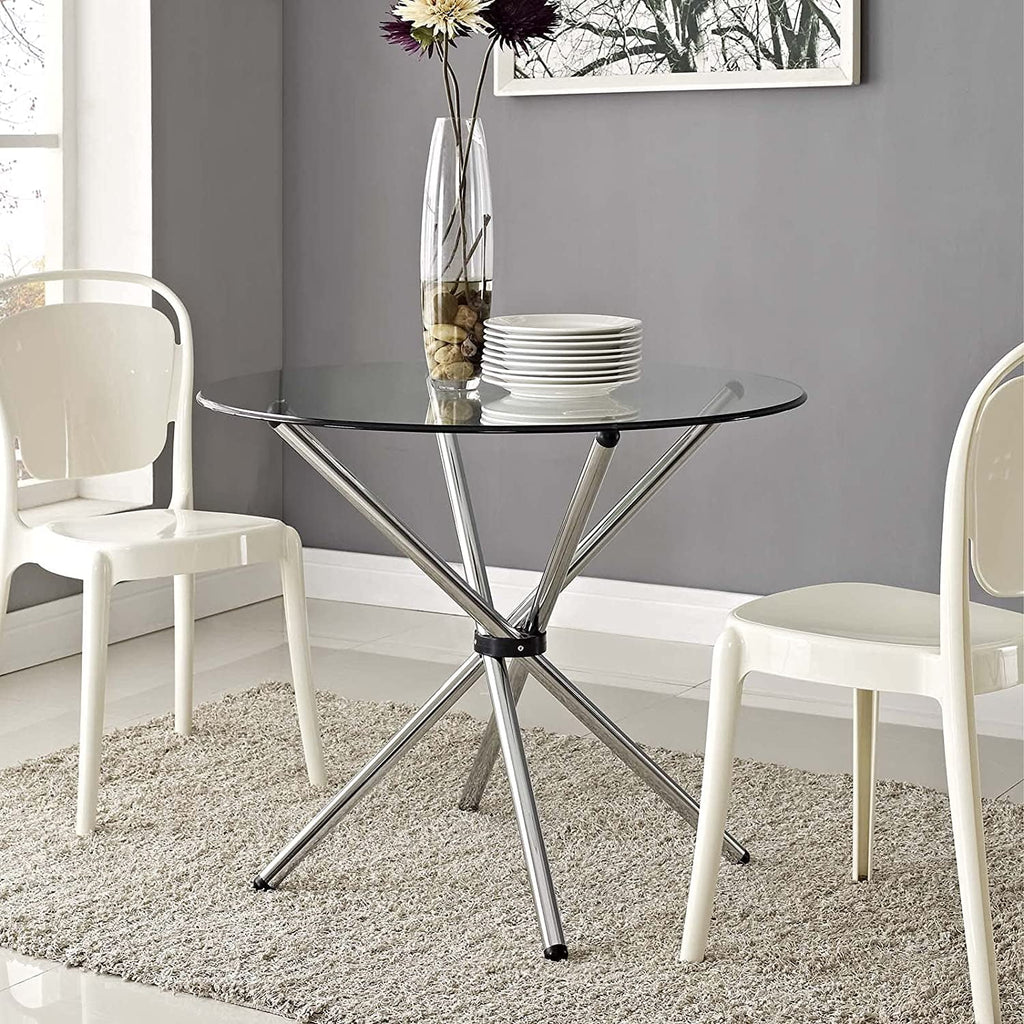 36" Round Glass Top Stainless Steel Dining Table L9177