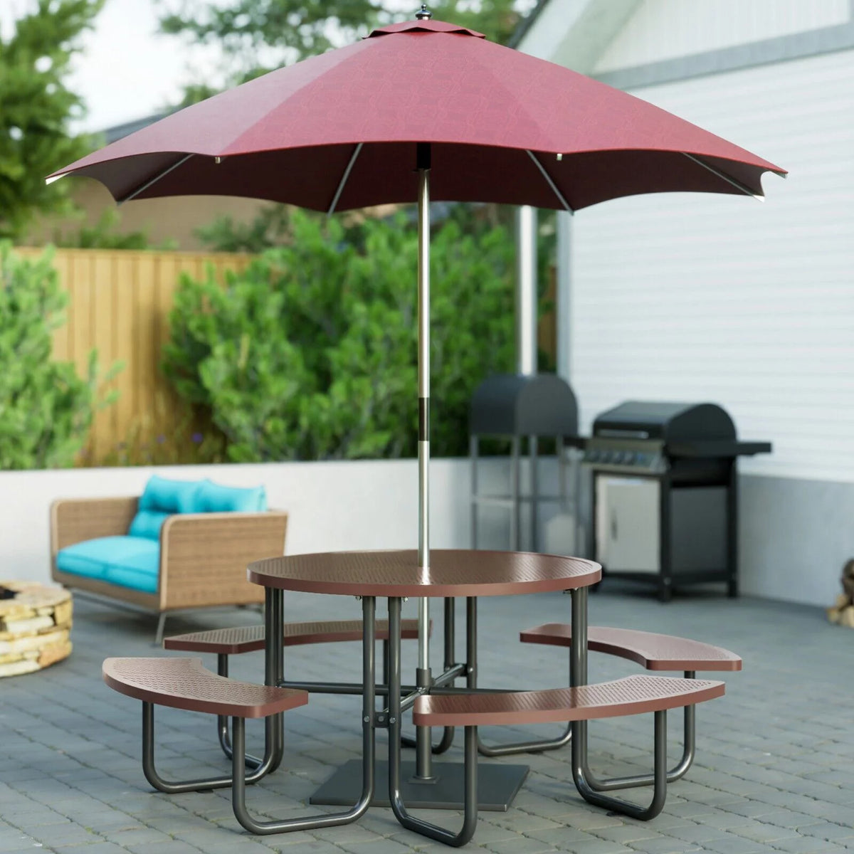 Brown Round Portable Picnic Table M2327
