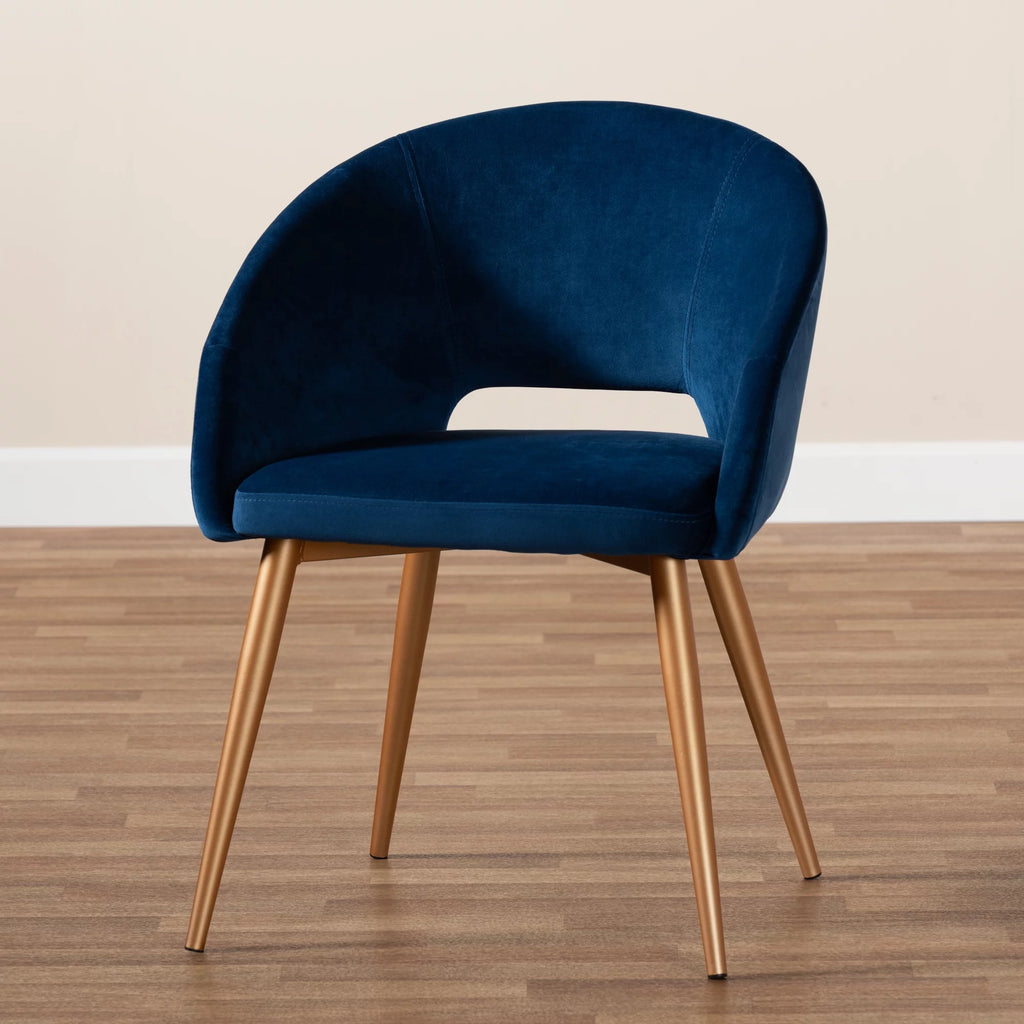 Navy Blue Velvet Upholstered Dining Chair Y34344