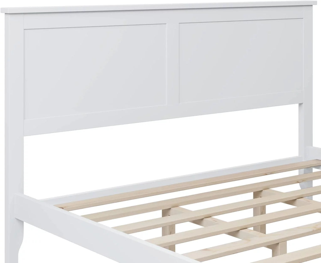 White Queen Size Solid Wood Platform Bed A622