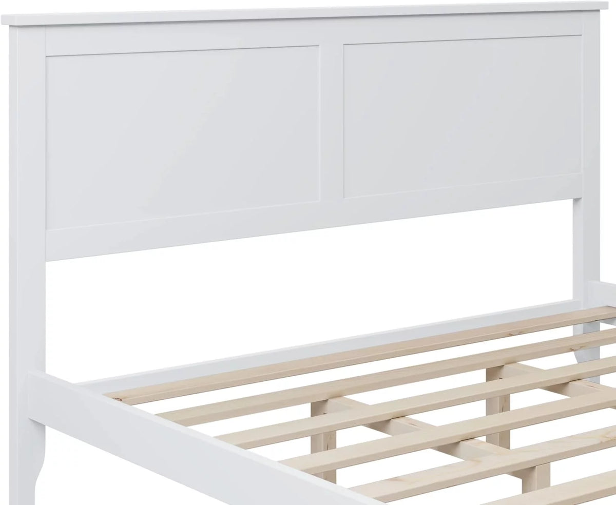 White Queen Size Solid Wood Platform Bed A622