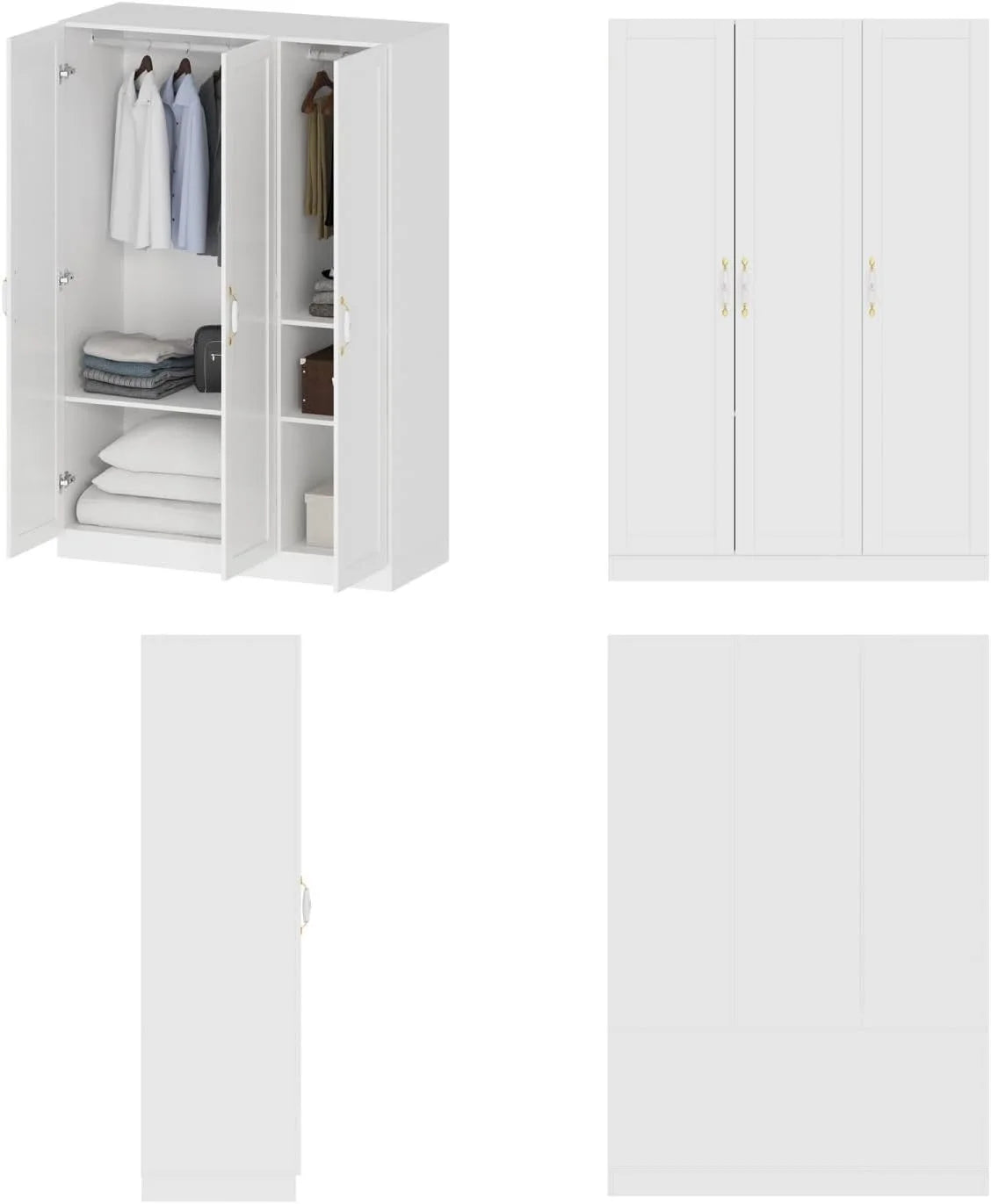 White 3 Door Wardrobe Closet with Shelves K106789
