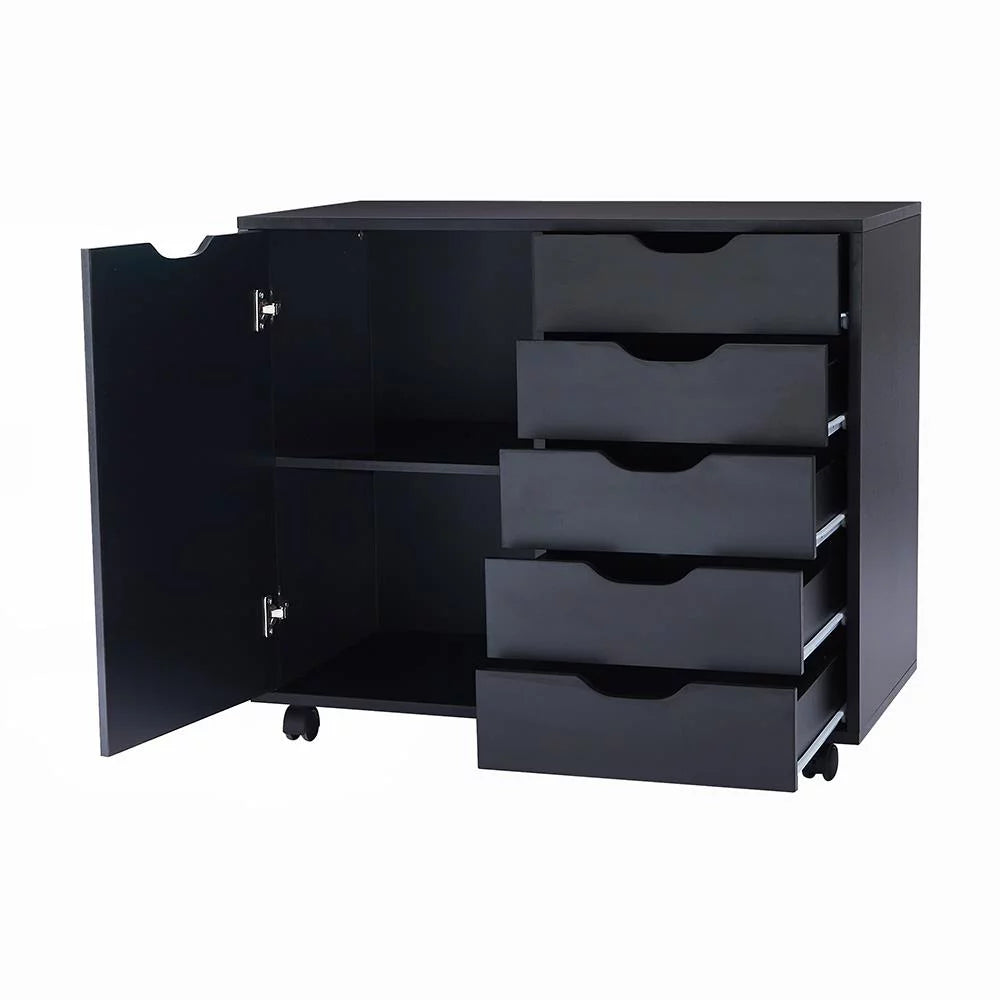Black 5 Drawer File Cabinet with Wheels A535
