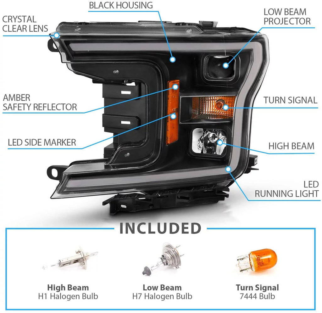 LED Ford F-150 Black Quad Projector Headlight Set C653545