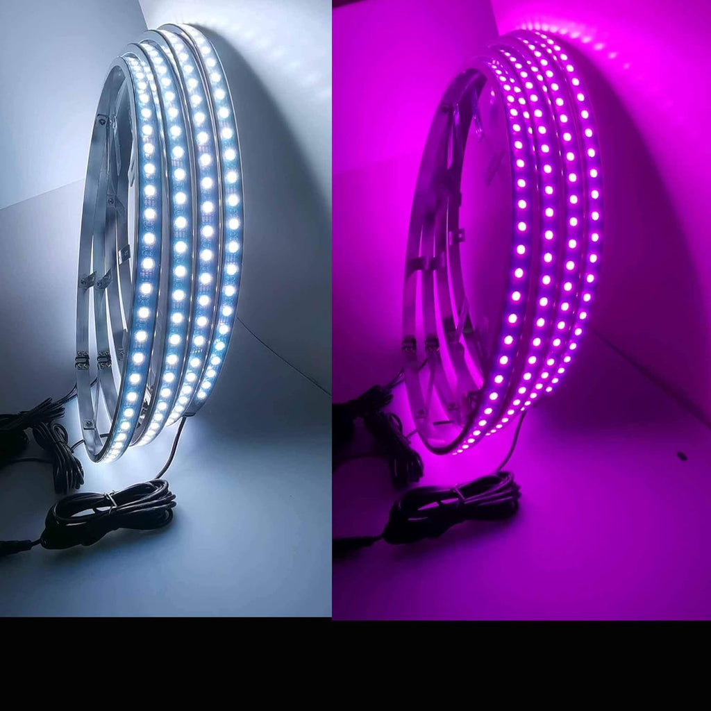 4PC 15.5in RGBW LED Wheel Ring Lights with Brake Function Waterproof Wireless RF Remote B1044