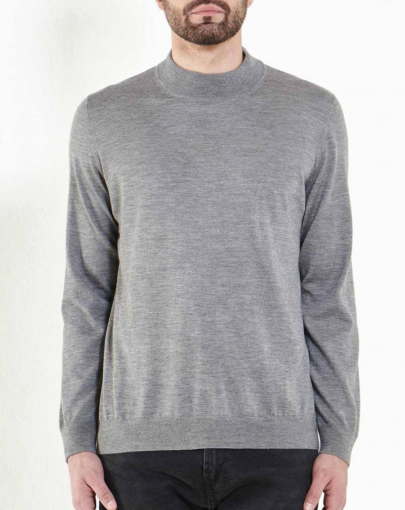 Men's Silk Cashmere Mock Turtleneck Mélange Grey G3431