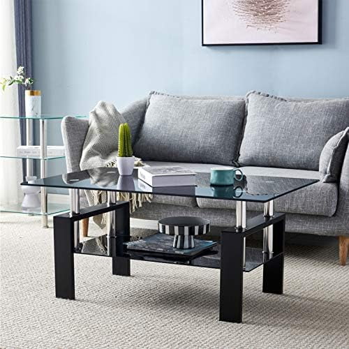 43.3 Inch Rectangle Glass Black Coffee Table B959