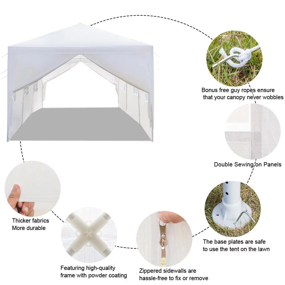10'x30' White Outdoor Canopy Tent with 8 Side Walls H406