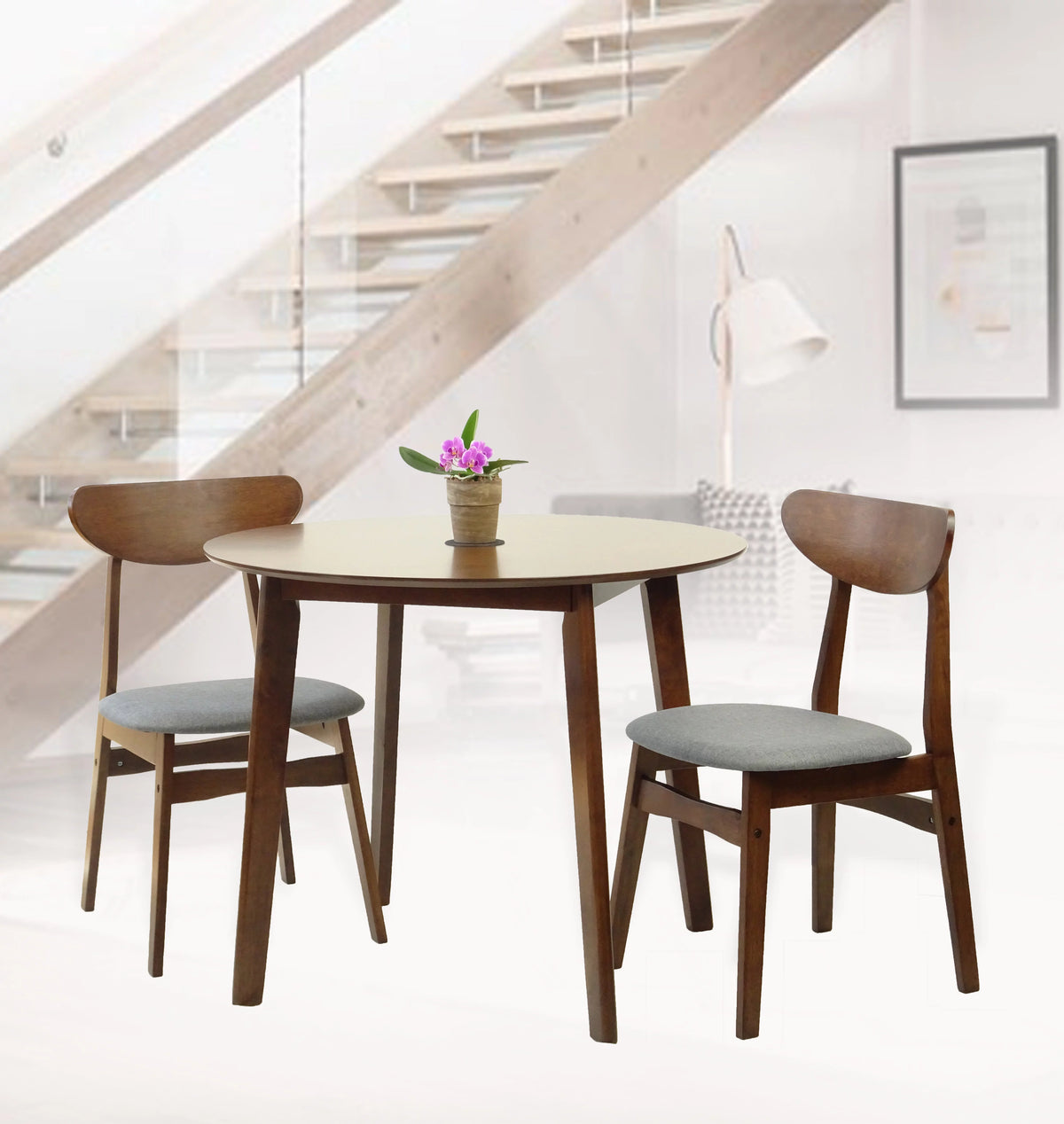 Round Wood Dining Table Medium Brown Finish M8902