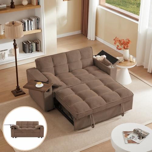 White Corduroy Sleeper Chair Bed with USB Port E473
