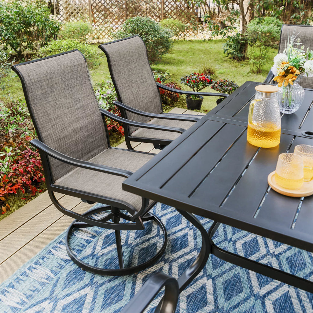 7 Pieces Metal Patio Dining Set with Rectangular Table and Swivel Chairs B523