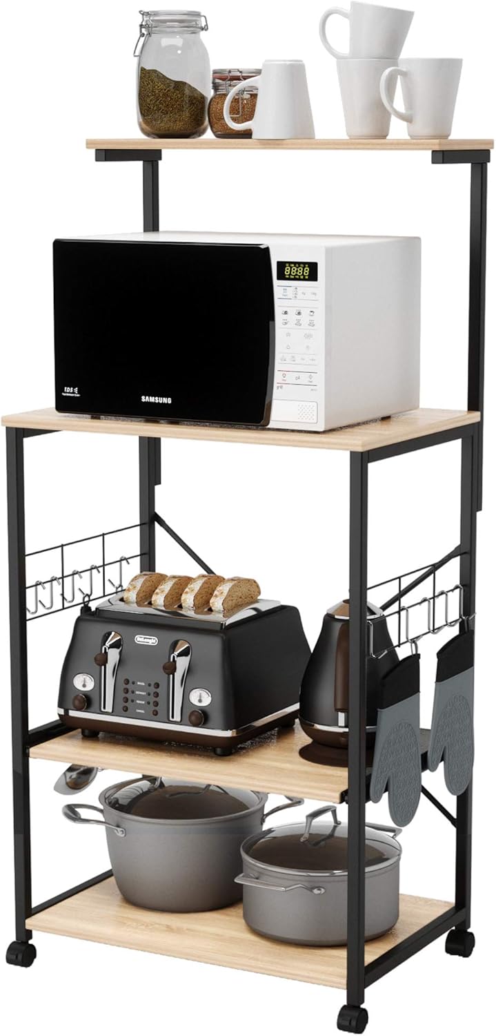 4 Tier Kitchen Storage Cart with Side Hooks J4329