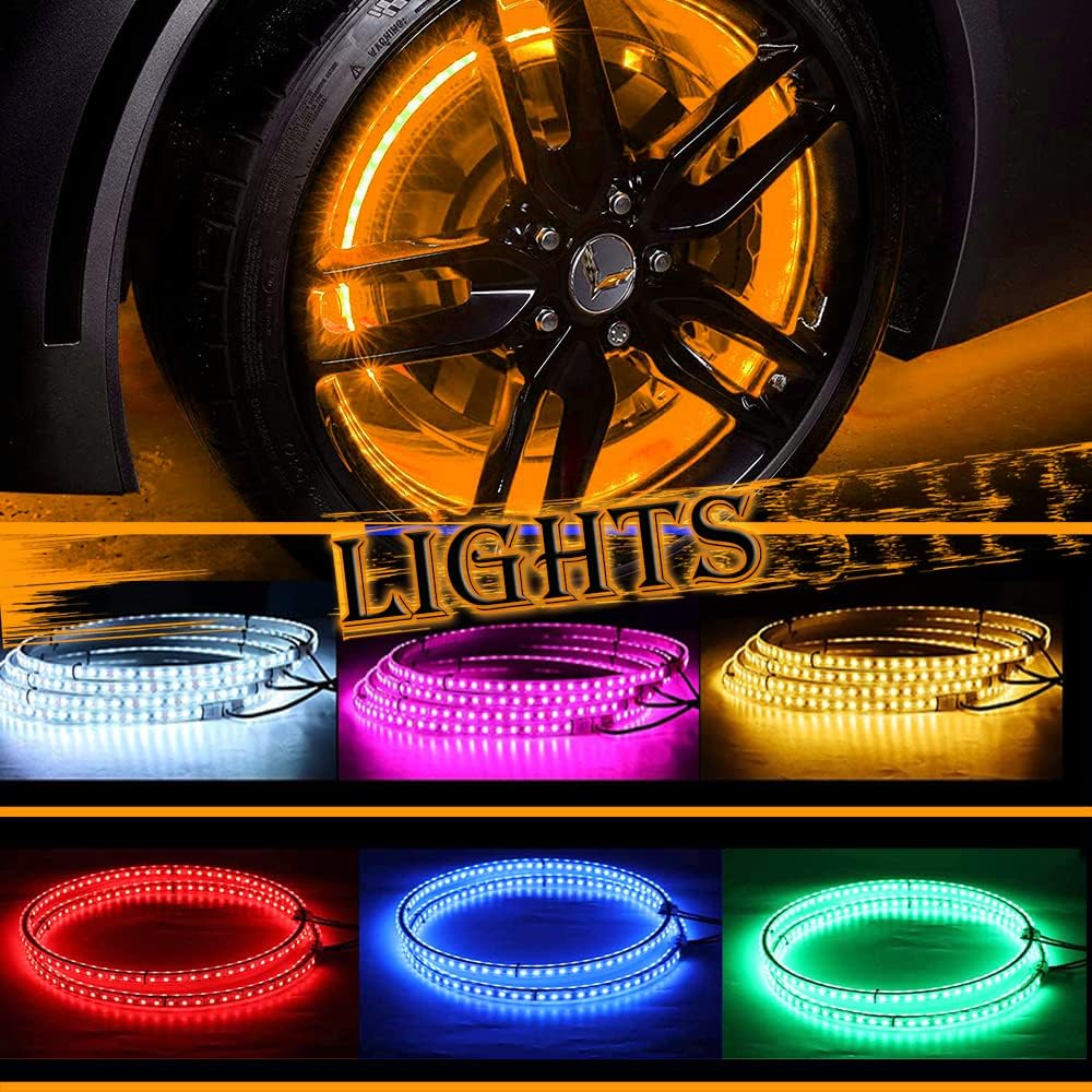 RGB LED Wheel Ring Light Kit 4PCS Double Row Waterproof E985961