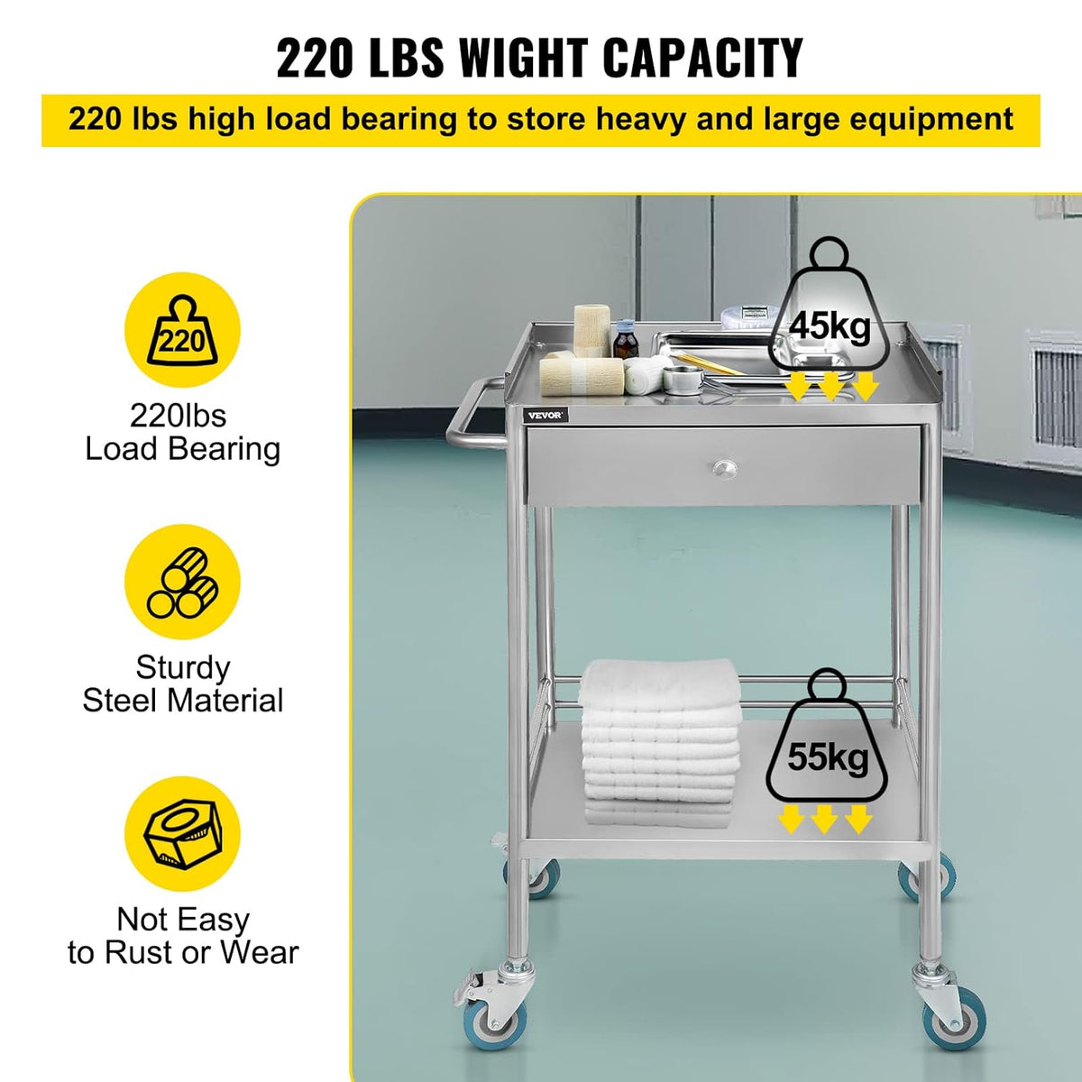 Stainless Steel Utility Cart with Wheels S5455