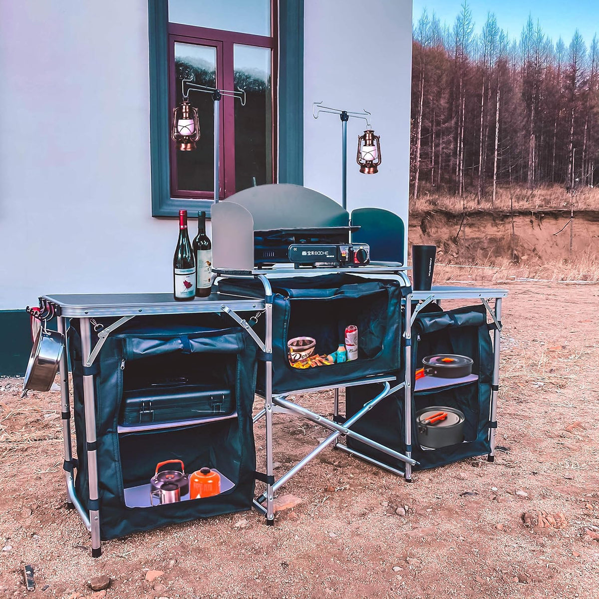 Multifunctional Aluminum Folding Camping Table with Storage Organizer X78737