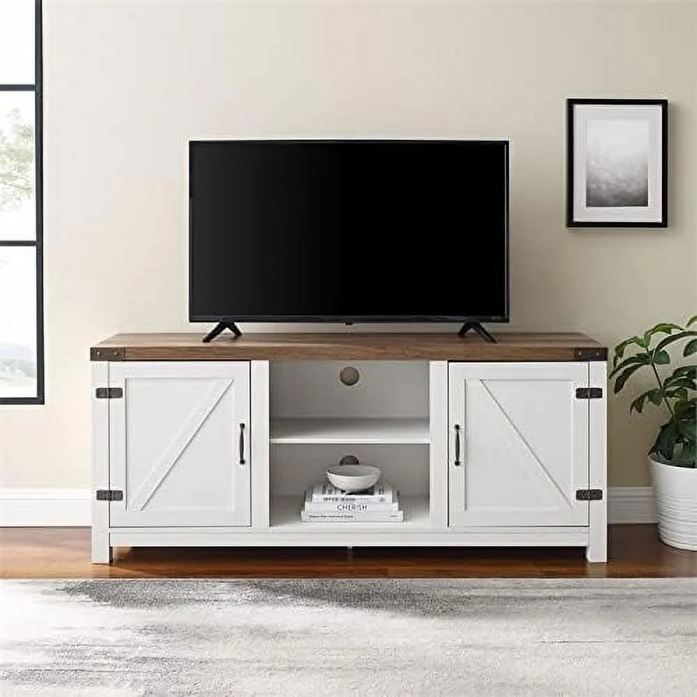 Rustic Wood TV Stand Up To 65" Brushed White Oak E11076