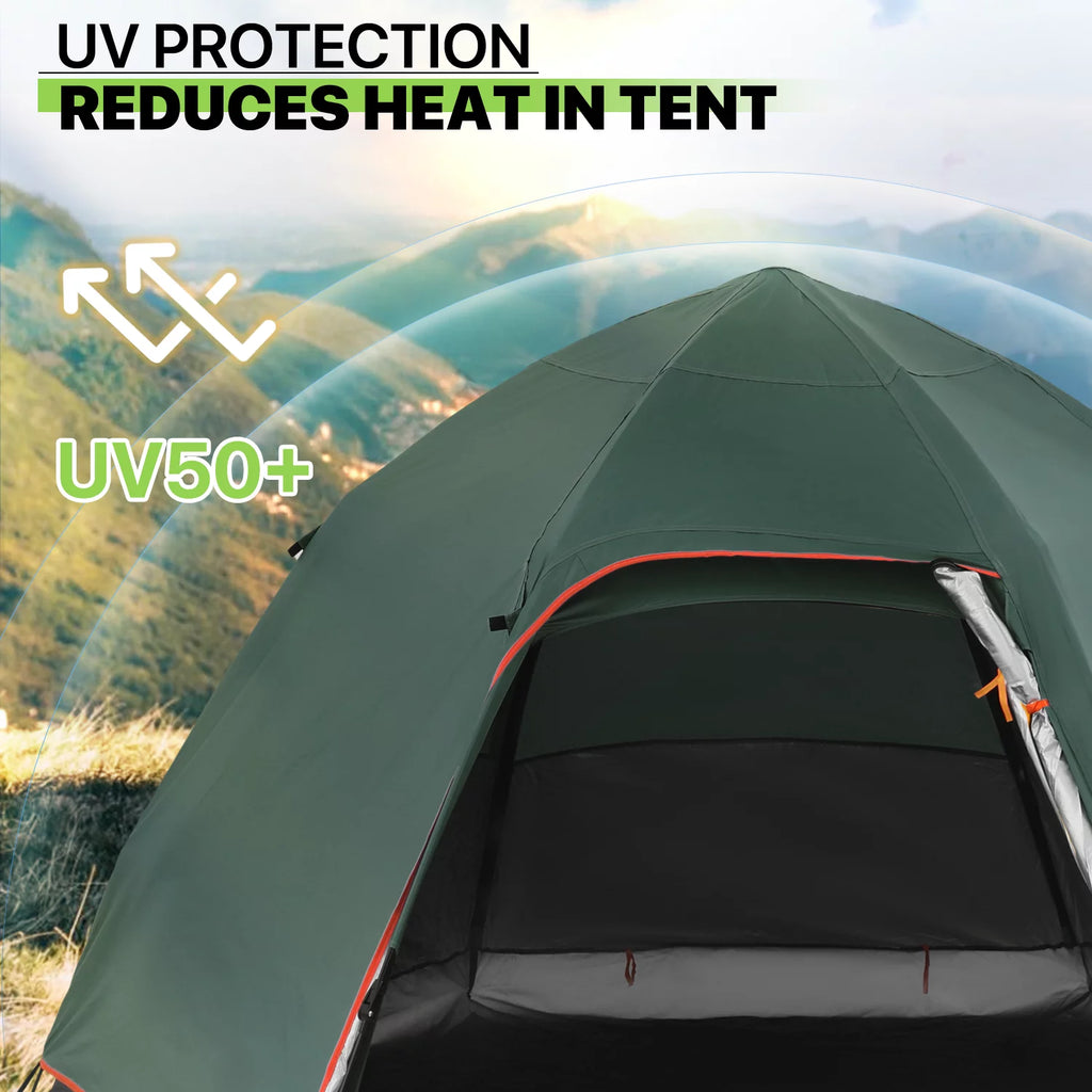 Large 4 Person Double Layer Camping Tent with Carry Bag, Green S72964