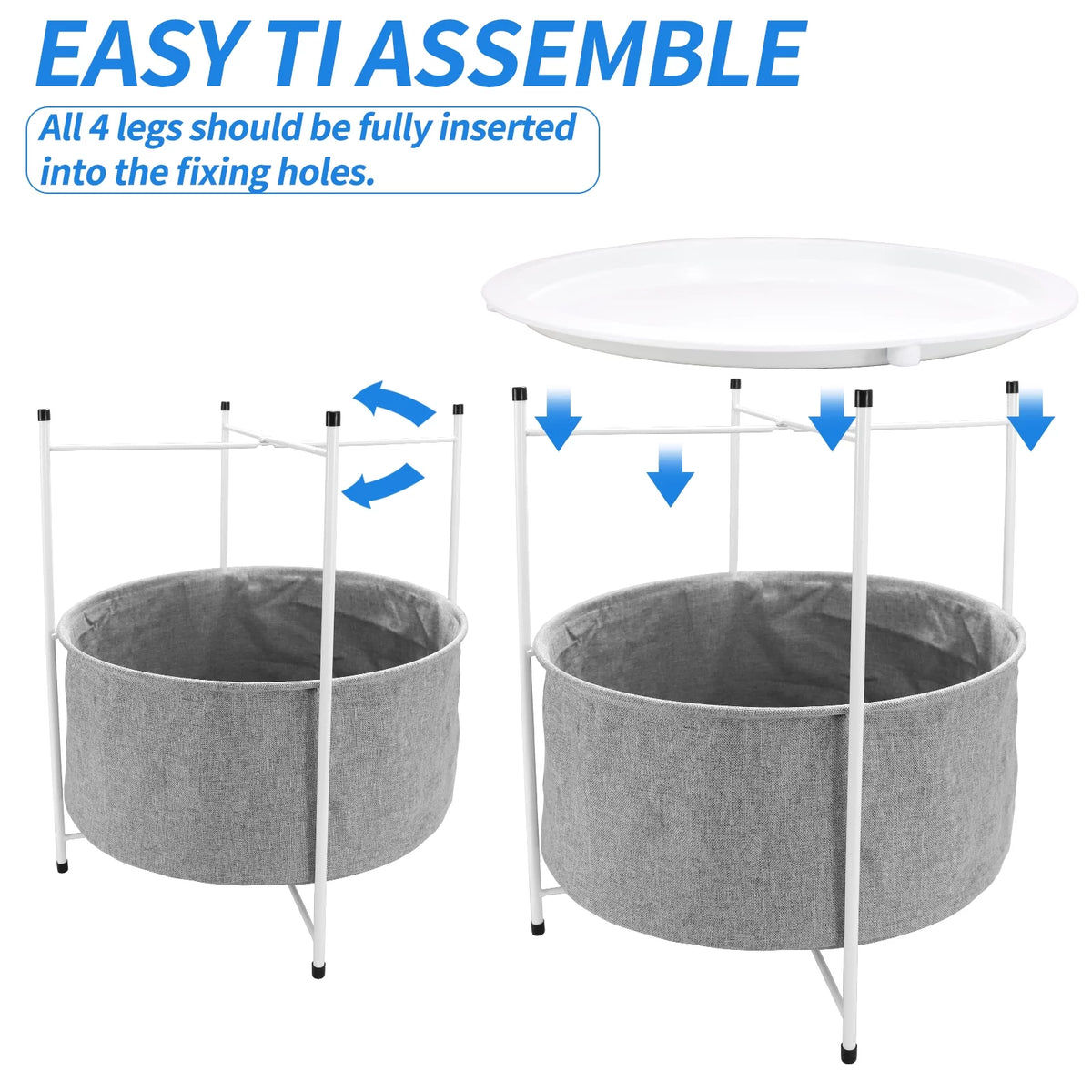 Round Metal End Table with Fabric Storage Basket O231
