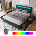 Queen Size Upholstered Platform Bed Frame with 4 Storage Drawers and LED Lights M74666