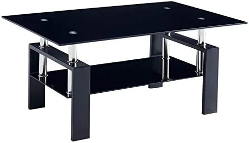 43.3 Inch Rectangle Glass Black Coffee Table B959