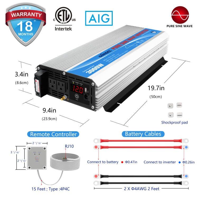 2200Watt Pure Sine Wave Solar Power Inverter with 20A Solar Charger Controller PWM H306390
