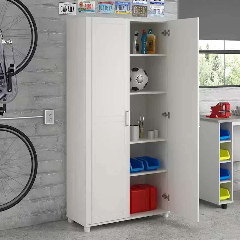 White Wood Freestanding Garage Cabinet I5161