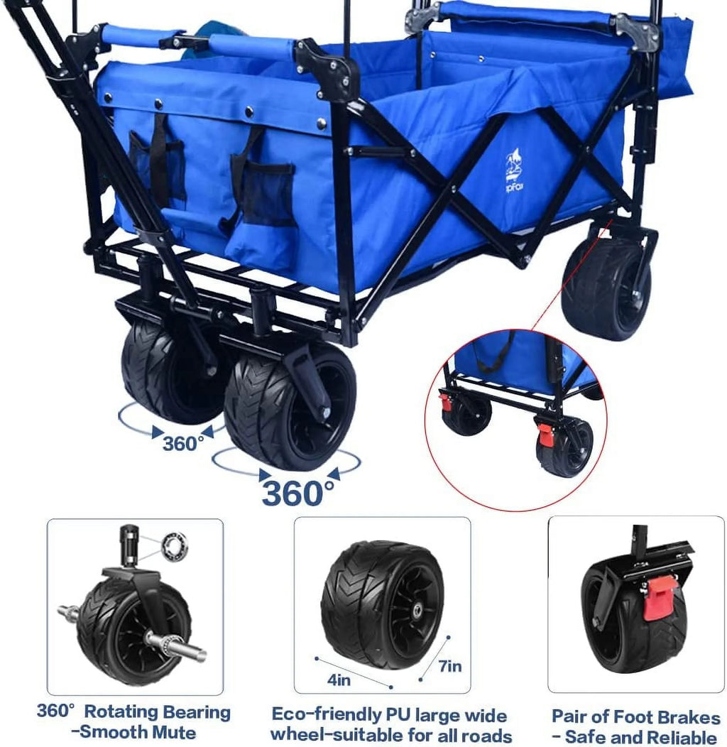 Collapsible Heavy Duty Folding Wagon Cart with Removable Canopy J426039