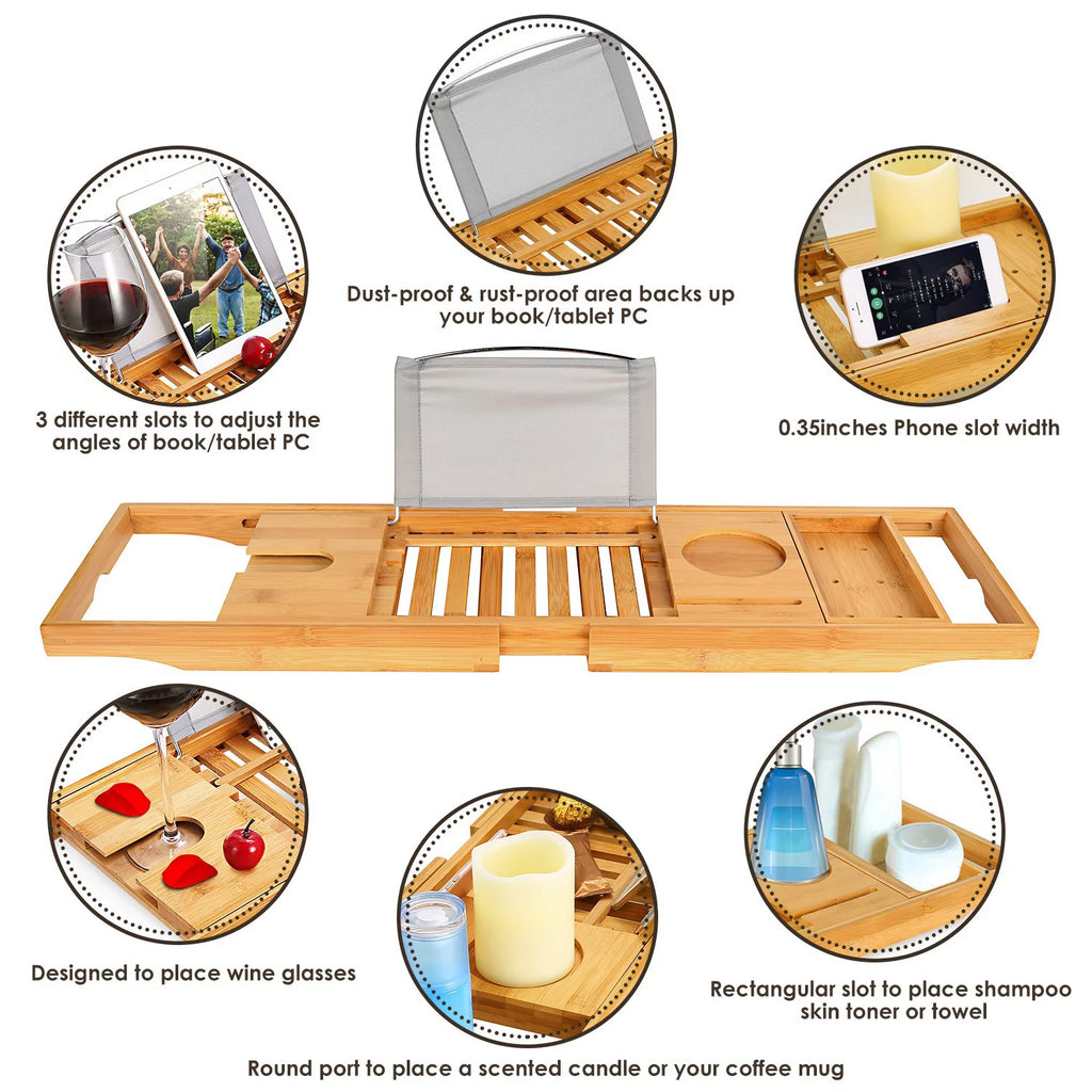 Bamboo Bathtub Caddy Tray with Expandable Sides Z79654