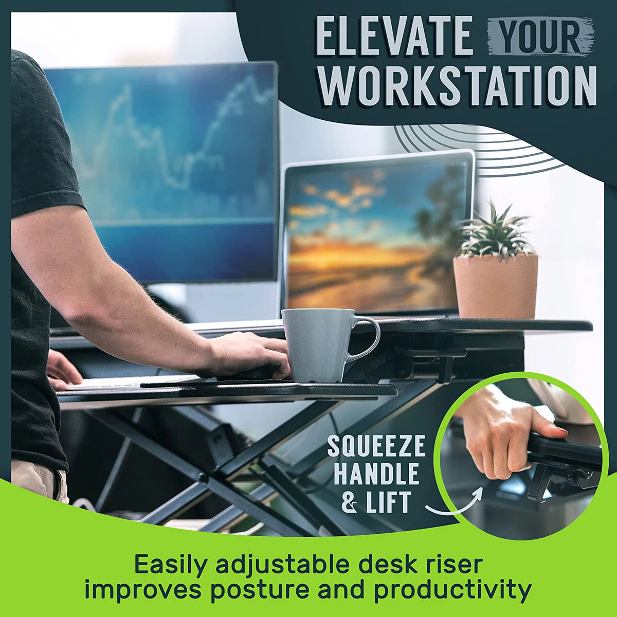 32-inch Height Adjustable Black Standing Desk Converter E6263