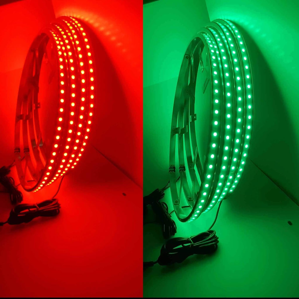 4PC 15.5in RGBW LED Wheel Ring Lights with Brake Function Waterproof Wireless RF Remote B1044