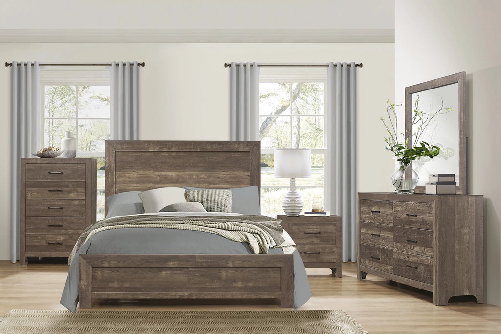 King Size Sleigh Bed Dresser Mirror Night Stand Rustic Brown Q672211
