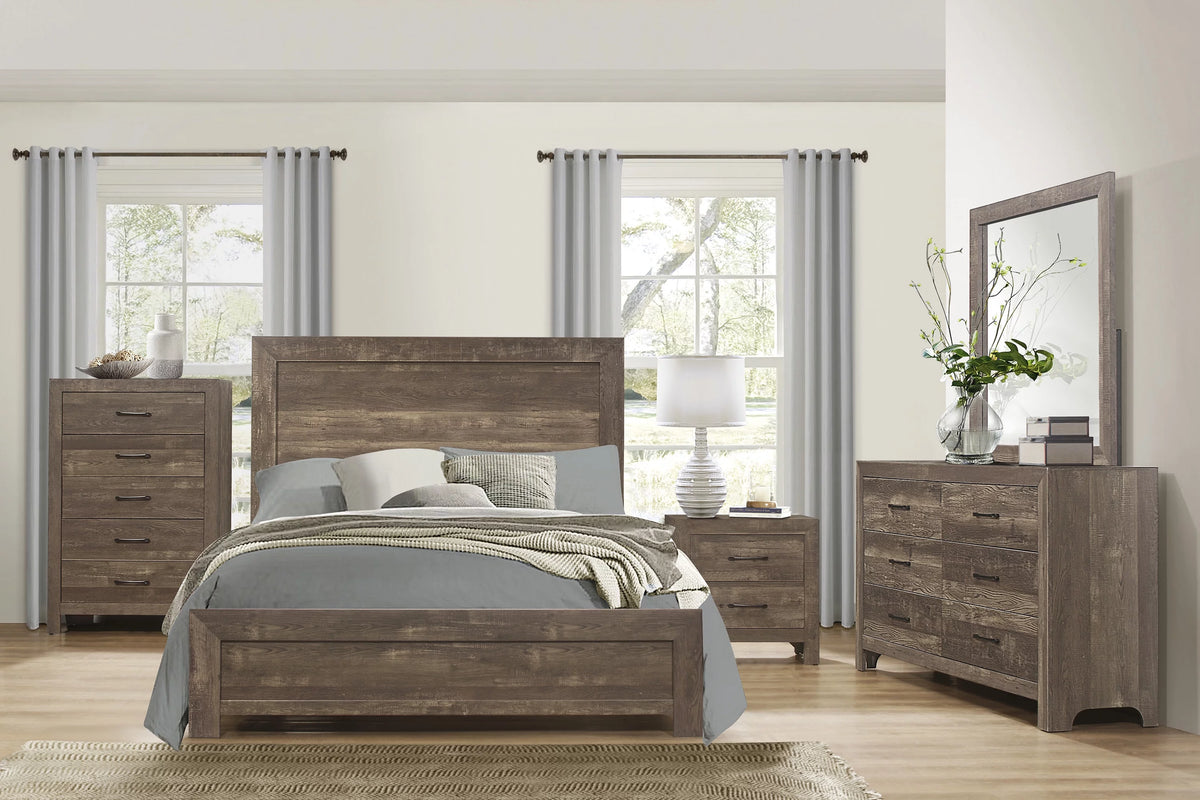 King Size Sleigh Bed Dresser Mirror Night Stand Rustic Brown Q672211